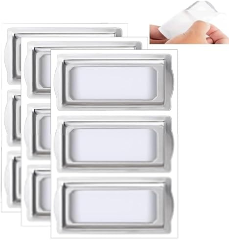 Self Adhesive Metal Bookplates for Books Card 9 Pcs Horizontal Clip Label Holders Metal Drawer Tag - Silver Label Bookplates Metals Frame for Office Library Book File Cabinet Drawer Card Tag Teacher