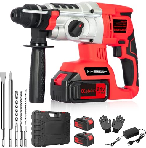 Martillo Perforador a Batería avec 2 Batteries 4,0 Ah, Martillo Percutor 21V, Marteau de Démolition SDS-Max, 3 Brocas, 2 Cinceles
