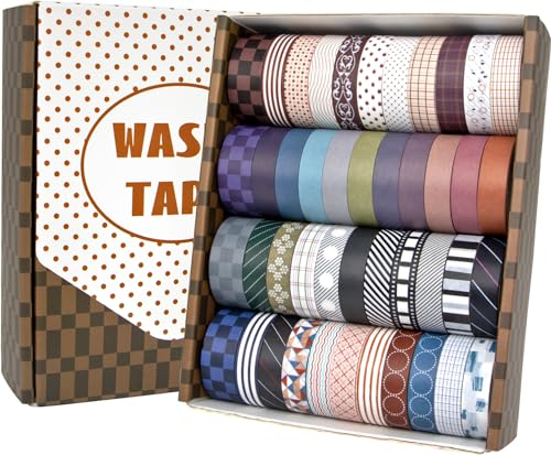 Biuunsf 44 Rollen Washi Tape Set, 10 mm und 15 mm Breites Farbiges Abdeckband für Scrapbooking, DIY Basteln, Bullet Journal, Planer, Junk Journal (Minimalist)