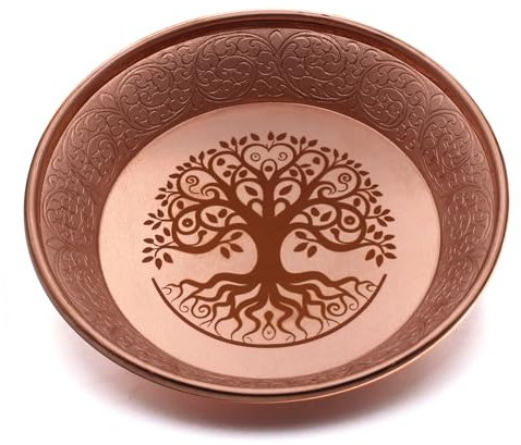 Amitofo Copper Offering Ritual Bowl - Carving Tree of Life Brass Decorative Plate Great for use Witches,Smudging, Incense Burner Holder,Candle Dish, Ash Catcher,Jewelry Dish,Keys Basket