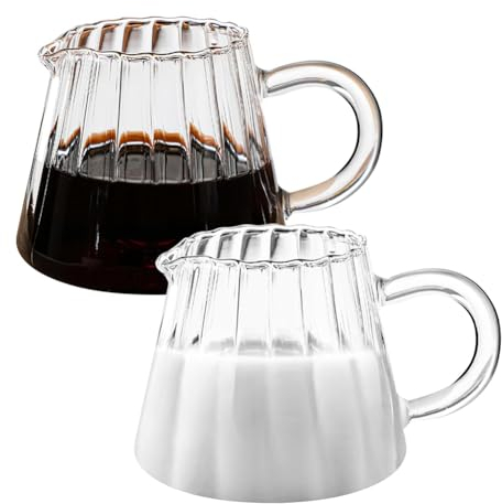 ZONTTR Juego de 2 jarras de cristal, crema en forma de y jarra de espuma de leche para café y té