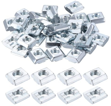 Sourcing Map 40Pcs M8 T Nut Tee Sliding Slot Nuts, Nickel Plated Carbon Steel, T-Slot Nut