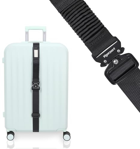 Vigorport Luggage Straps for Suitcases TSA Approved Suitcase Belt, Stretchable Travel Strap for Luggage, Heavy Duty Metal Buckle Luggage Belt Strap (Black, 72 Long/1PK)