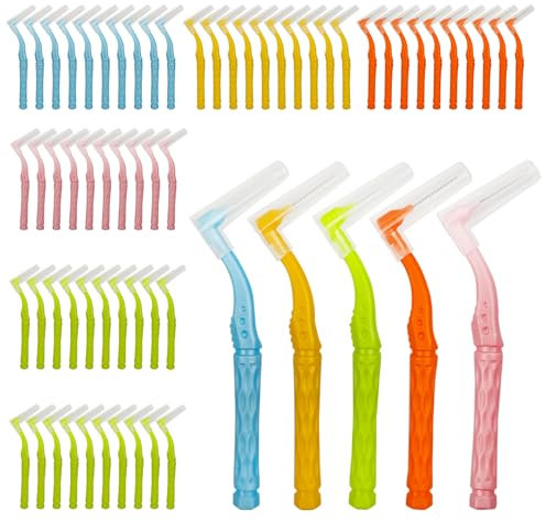 60 Pezzi Scovolini Interdentali Scovolino Denti Gum Spazzolino Interdentale Pulizia Denti 5 Misure di Spazzolini a Forma di L per la Pulizia Dei Denti (5 Colori)