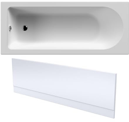 Balterley 1700 x 700mm Round Shower Bath with Leg Set & Front Bath Panel, Straight Single Ended Gloss White Soaking Bathtubs, Acrylic Baths for Bathrooms, Rectangular Soaking Bathtub