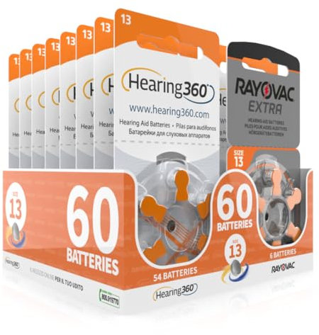 Hearing360 Pilas para audífonos Rayovac extra y Hearing360 tamaño 13 naranja (10 blísteres, 60)