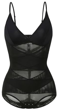 GWAWG Body Sculptant Femme Minceur avec Soutien-Gorge Sans Armatures, Bodysuit Gainant Taille Haute V-Cou, Lingerie Amincissante Confortable pour Mariage, Travail, Post-Partum, Soirée (Noir, L)