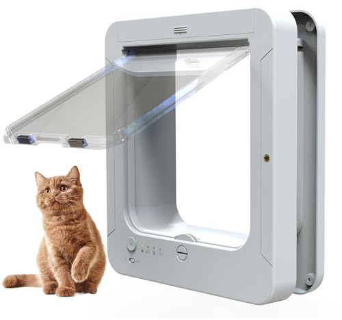 Automatische Haustiertür mit Mikrochip-Technologie, inklusive 2 Sensorhalsbändern und Fernbedienung, ideal für Katzen und kleine Hunde