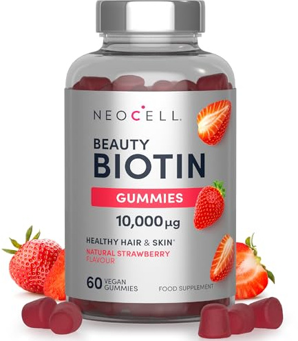 Biotin Gummies 10,000 mcg - High Strength Vegan Biotin Supplement | Vitamin B7 - 60 Strawberry Flavour Gummies - NeoCell