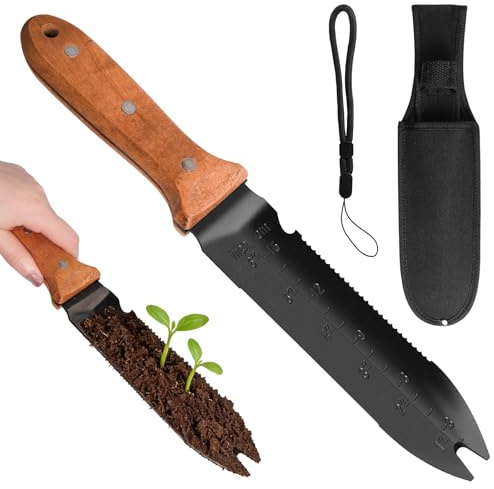 Vanga da Giardino Robusta, Paletta a Doppio Bordo Seghettato in acciaio inossidabile con fodero in tessuto Oxford, coltello da giardino per lavori di giardinaggio, diserbo, scavo