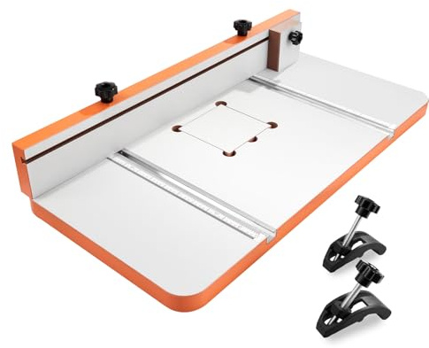 VEVOR Drill Press Table, 24 in x 12 in, Worktable with an Adjustable Fence and Stop Block, Highly Compatible T-Slots, MDF Tabletop, Built-In Scale, Support Multiple Clamps and Vises, for Drill Presses