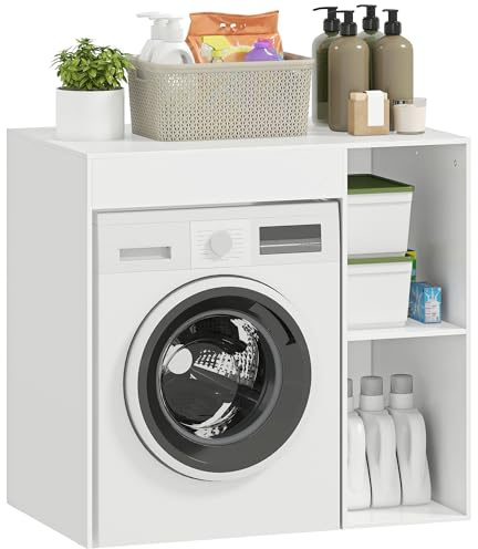 HOMCOM Mobile Sopra Lavatrice, Mobile per Lavatrice Moderno con Ripiani Aperti, Scaffale Coprilavatrice Asciugatrice Salvaspazio Autoportante per Bagno e Lavanderia, 96x60x95 cm, Bianco