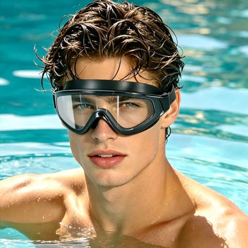 Lunettes de Natation Adulte 180 ° Ultra Claire Anti-Buée, Lunette Natation Protection UV, Silicone Souple Réglables Lunettes Piscine, Etanches Anti-Fuite Lunette Piscine Adulte Homme Femme Adolescent