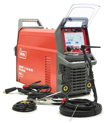 IDEAL Expert TIG 222 AC/DC WIG svetsmaskin inverter 200A – professionell svetsmaskin av aluminium och rostfritt stål – HF-tändning, PFC, puls, MultiWAVE, LCD Touch – SR26 brännare och jordkabel