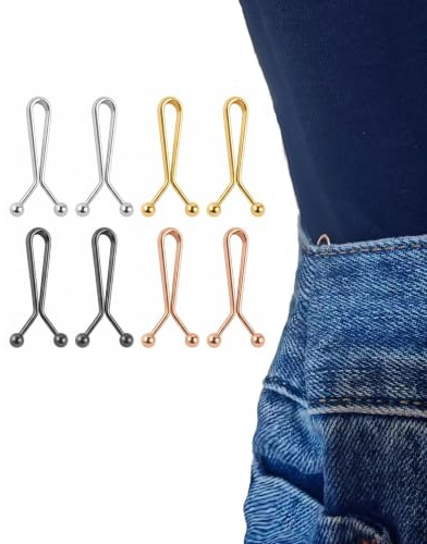 LEEQ 8 Piezas Pinzas Ajustables para Pantalones y Jeans con Clip de Cinturilla, Fijador Tiro y Botones Apretar, Ajustador Pantalones sin Costura para Hombre y Mujer