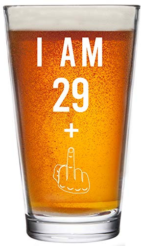 29 + One Middle Finger 30th Birthday Gifts for Men Women Beer Glass – Funny 30 Year Old Presents - 16 oz Pint Glasses Party Decorations Supplies - Craft Beers Ideas for Dad Mom Husband Wife 30 th