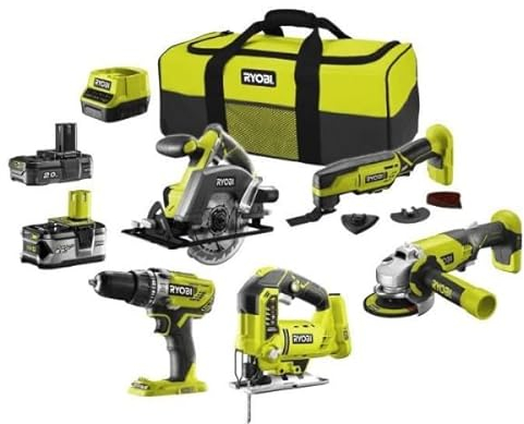 Komplettes RYOBI-Paket 5 Werkzeuge - 2 Batterien 2.0Ah und 4.0Ah - 1 Ladegerät - R18CK5A-242S