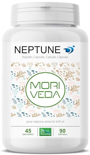 MoriVeda Neptune Capsule di olio di krill, Omega 3-6-9 EPA DHA Antiossidanti, vitamina E, colina, fosfolipidi, elevata biodisponibilità, 90 pezzi
