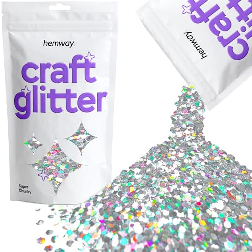 Hemway Craft Glitter Silver Holographic 100g Super Chunky Glitter | for Crafts, Resin, Cosmetic, Nail, Face, Body, Festival, Tumblers, Art, Candle, Crafting