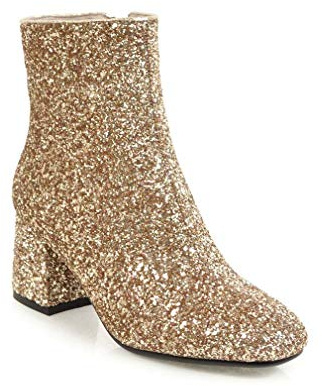 Elyffany Bottines à paillettes pour femme à talon bloc moyen avec fermeture éclair, doré, 35.5 EU