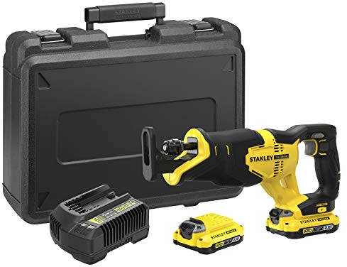 STANLEY FATMAX V20 Scie Sabre 18 V 25 mm Vitesse 0-3000 avec 1 Mallette 2 Batteries 2 Ah et 1 Chargeur 2 Ah SFMCS300D2K-QW