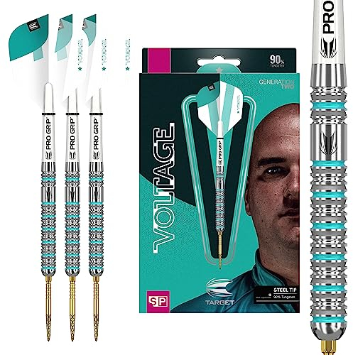 Target Darts Rob Cross 2 Gen 90% Wolfram Swiss Point Steeldarts-Set (23gr - Dartpfeile), Silber, Aqua und Weiß
