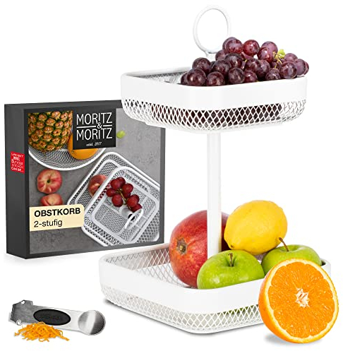 Moritz & Moritz Obst Etagere Weiß Metall - Moderne Obstschale - Obstkorb Etagere