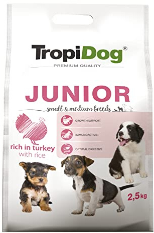 Nourriture sèche Premium pour Chiens Riche en Dinde avec du Riz pour Chiots de Petites et Moyennes Races 2,5kg