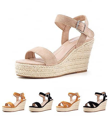 Sandalias Mujer Verano Tacon Cuña Sandalias Plataforma Comodas Espadrilles Esparto Fiesta Sandalia Alto Ladies Sandals Vestir Beige EU 39