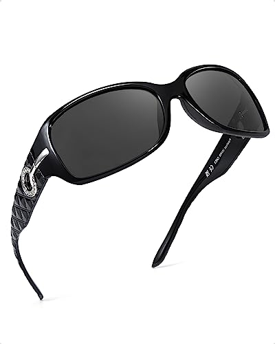LVIOE Sonnenbrille Damen Polarisiert Vintage Groß Wraparound-Design Blendschutz mit UV400 Schutz
