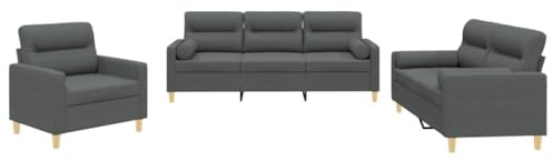 vidaXL Juego de Sofás 3 pzas, Asientos con Cojines Reposabrazos, Sillones de Televisión Relax, Sofás Tapizados para Salón Hogar, Tela Gris Oscuro
