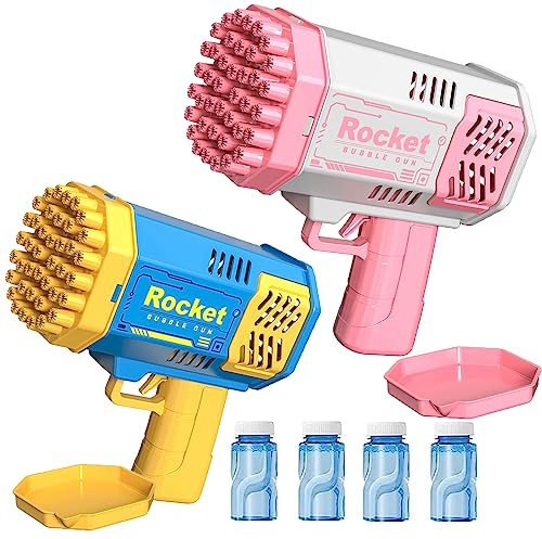 Bubble Gun for Kids, 2 Pack 40 Holes Bazooka Bubble Gun with 2 Bottles of Bubble Solution, Bubble Blaster Toy 5000+ Bubbles Per Min Bubble Maker Outdoor Toys for Girls Party