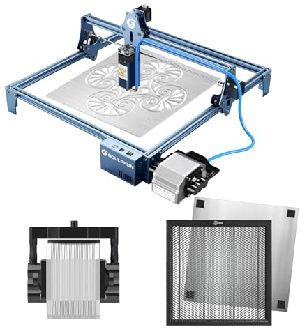 SCULPFUN S9 Machine à Graver Laser Avec Assistance Aérienne, Table en Nid d'Abeille, Effet 90 W, Gravure Pour Bois, Métal, Protection des Yeux, Mise au Point Fixe 0,08 mm