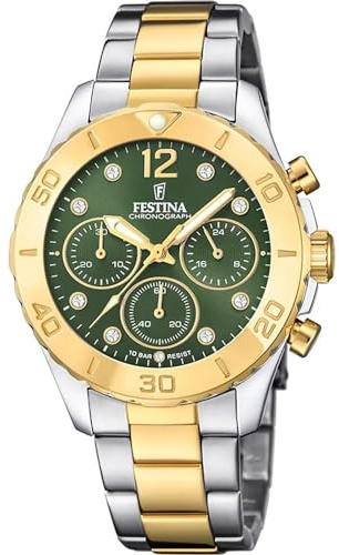 Festina Orologio Donna Analogico Acciaio Inossidabile 316L Multi - Quarzo Cronografo - Vetro minerale alta resistenza - Impermeabile 10 ATM F20604/2 - Boyfriend Collection