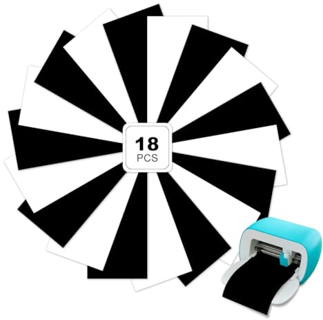 Pack of 18 Smart Iron On for Cricut Joy 12 x 5.5 Inch Smart Heat Transfer Vinyl Rolls Black + White Iron On Vinyl HTV Vinyl Film Plotter Self-Adhesive PU Plotter Film Textile for DIY Fabrics T-Shirts