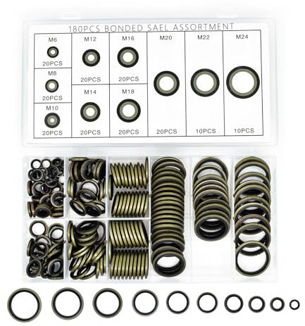 DAIRYCOF Ø 6-24 mm ölablassschraube dichtung,180 Stück dichtungsringe set,o ring sortiment Hydraulik Dichtringe mit Gummilippe,10 Größen Bonded Seal Dichtring