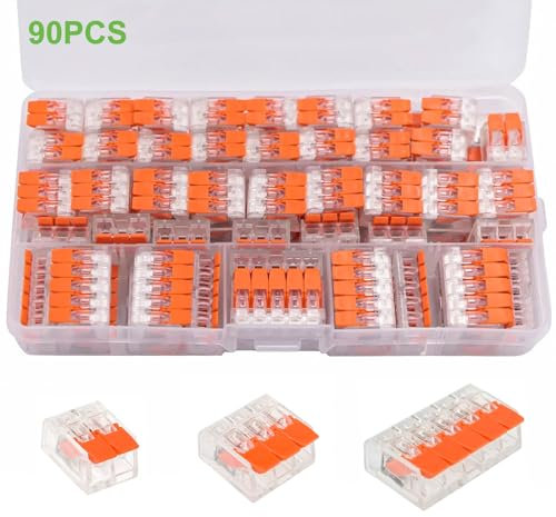 Idota Kabelverbinder, 90 Stück Klemme mit Betätigungshebel 4mm² Leiter Klemme, Elektrische Anschlussblöcke für Feste Kabe 2-3-5 Leiter, Geliefert mit (45) 221-412, (30) 221-413, (15) 221-415