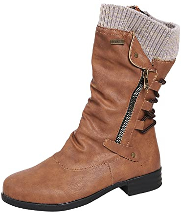 Bottines élégantes pour femme avec talon - Bottes en cuir synthétique - Avec fermeture éclair - Bottes courtes - Bottes d'équitation en cuir synthétique - Antidérapantes, marron, 37 EU