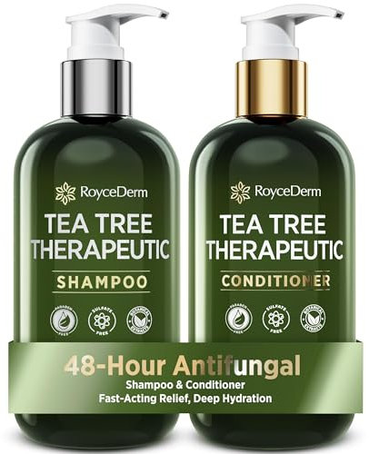 Roycederm Tea Tree Antifungal Shampoo and Conditioner: Complete Scalp Care Solution for Folliculitis, Dry, Itchy, and Flaky Scalp - Infused with Tea Tree Oil, Paraben & Sulfate Free
