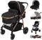 Vinteky 3 in1 Kinderwagen Buggy Kombikinderwagen Reisebuggy Komplett-Set inkl. Babywanne & Baby Sportsitz & Auto-Babyschale Zusammenklappbar Shwarz
