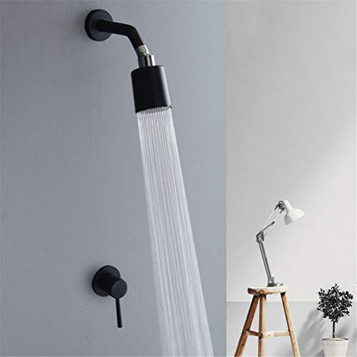 WOTZOV Juego de Ducha de baño empotrada en la Pared, Color Cobre, Dorado Cepillado, Negro y Cromado, con Cabezal de Ducha Oculto y Sistema de Ducha Tipo Lluvia, Color Negro,Black