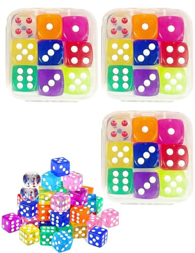 FUGLUS 27 Pcs Dés de Couleurs Jeu de Dés,Jeux de dés,dés en Coin Arrondi, 16 mm Jeu de Dés en Acrylique de, Dés de Jeux, pour Jeux de Société