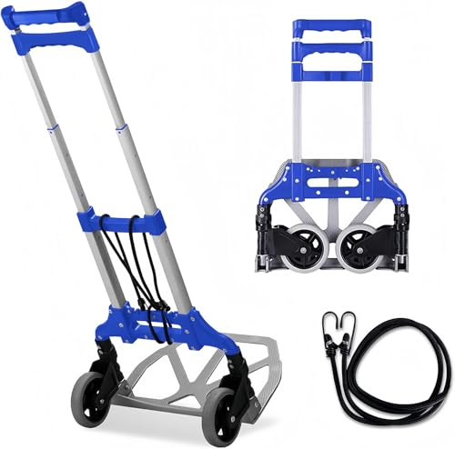MAXBROTHERS Carrello di Trasporto Pieghevole in Alluminio, con Manico Telescopico 100cm, Ampio Vassoio Antiscivolo, Portata 165lb, 2 Ruote in TPR. Include 1 Cavo Retrattile