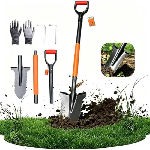 Bêche avec Scie à Racine 115 cm, Bêche de Jardin Robuste avec Bord de Scie | Poignée Ergonomique en D, Bêche en forme de V, pour Jardin, les Sols Durs, les Racines et le