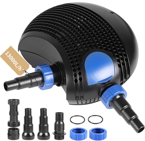 DBREAKS Bomba de Estanque Exterior 180W 13000L/H, Bomba para Fuente, Bomba Agua de Jardín de Sumergibles con 10M Cable, Bomba de Arroyo de Filtro, para Cursos de Agua, Cascadas, Arroyos, Jardín