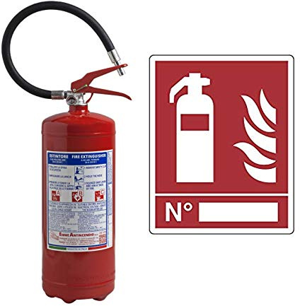 Brandsläckare Emme 21063 M6 pulver 6 kg + aluminiumskylt 250 x 310 figur F0011651B