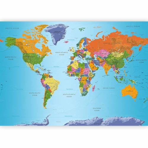 murando Mappa del mondo Fotomurali adesivi 245x175 cm Fotomurali Adesivi Murali Rivestimento Parete Moderna per Pareti Adesiva Muro Decorativo Fotomurale Soggiorno k-A-0095-a-a