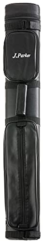 J. Parker Billardköcher für 2 Queues (2/2 & 2/4 Ausführung) – 85 cm, schwarz, hochwertiges Kunstleder, mit großer Zubehörtasche & Tragegurt, robuster Queue-Case für Pool & Snooker (Köcher 2/4)