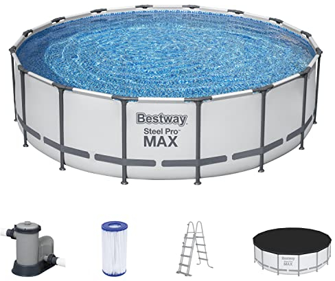 Bestway Steel Pro MAX Frame Pool Komplett-Set mit Filterpumpe Ø 488 x 122 cm , lichtgrau, rund