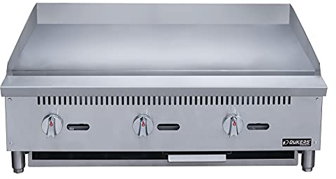 Dukers DCGMA36 36 in. W Commercial Countertop Gas Griddle, 1 Burner, NG/LPG (Natural Gas/Liquid Propane) 30,000 BTU 1 inch Plate with Manual Controls